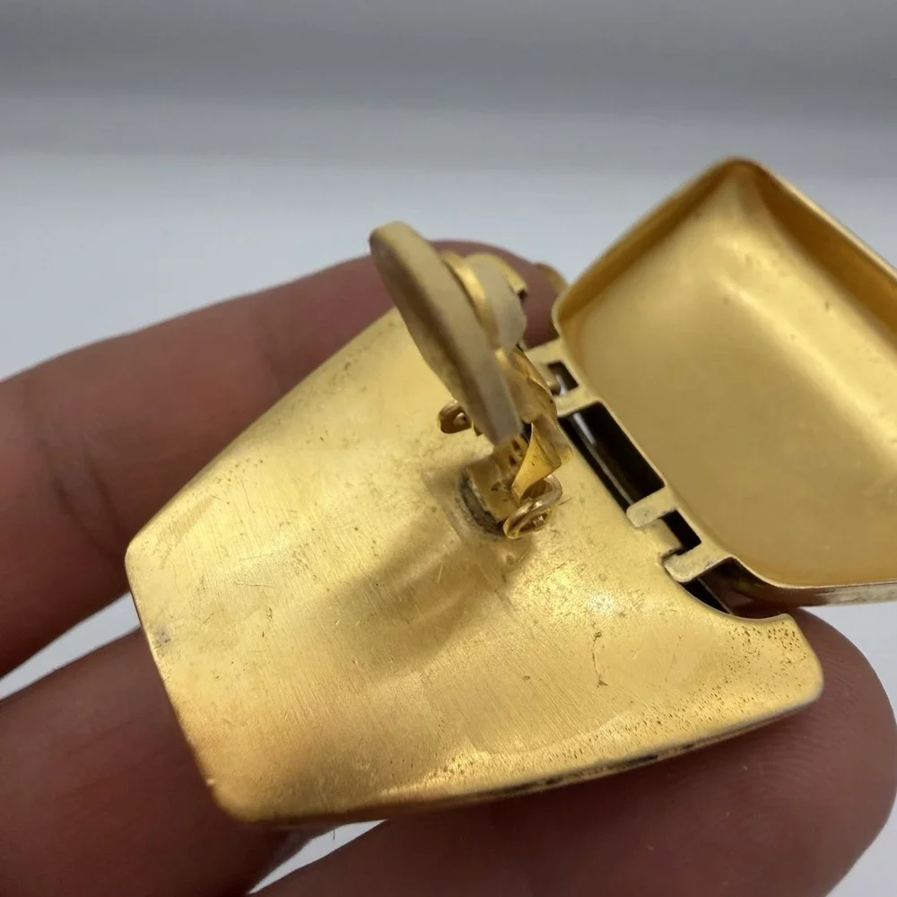 Vtg 80s Chunky Gold Tone Earrings Geometric Puffy Runway Statement